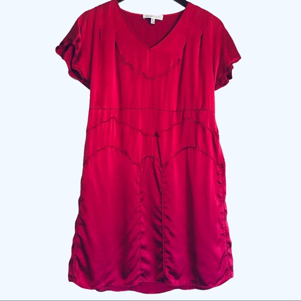 See By Chloe Silk Satin Pink Mini Dress Size 2
